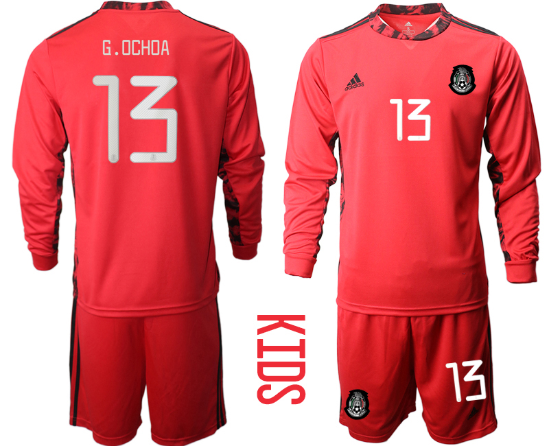 Youth 2020-2021 Season National team Mexico goalkeeper Long sleeve red #13 Soccer Jersey
